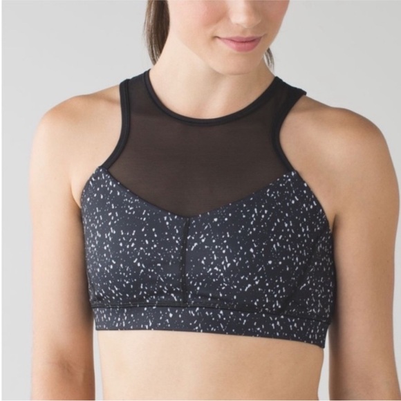 Lululemon Black and White Women's Halter Neck Mesh Panel Sports Bra - Picture 1 of 12